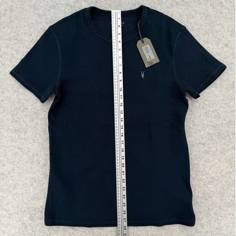 NWT Allsaints Sapphire Blue Esum Short Sleeve Textured Waffle Crewneck T-Shirt - Picture 8 of 8